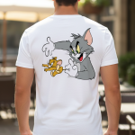 Elegant Sleek Round Neck Tom & Jerry Print Solid Coloured Men's T-shirt (Pure Cotton)