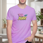 Elegant Sleek Round Neck Tom & Jerry Print Solid Coloured Men's T-Shirt (Pure Cotton)