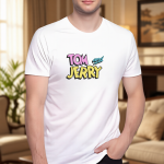 Elegant Sleek Round Neck Tom & Jerry Print Solid Coloured Men's T-Shirt (Pure Cotton)