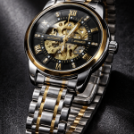 FORSINING Fully Automatic Mechanical Watch for Men | Open-Heart Working Gears Dial, Transparent Case Back | Battery Required Just Shake & Wear