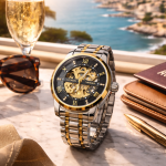 FORSINING Fully Automatic Mechanical Watch for Men | Open-Heart Working Gears Dial, Transparent Case Back | Battery Required Just Shake & Wear