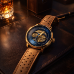 FORSINING Fully Automatic Mechanical Watch for Men | Open-Heart Working Gears Dial, Transparent Case Back | Battery Required Just Shake & Wear