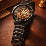 FORSINING Fully Automatic Mechanical Watch for Men | Open-Heart Working Gears Dial, Transparent Case Back | Battery Required Just Shake & Wear