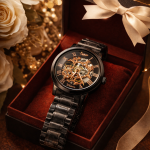 FORSINING Fully Automatic Mechanical Watch for Men | Open-Heart Working Gears Dial, Transparent Case Back | Battery Required Just Shake & Wear