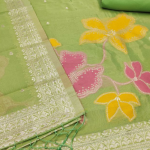 Mint Green Floral Print Cotton Suit Dress Material with Dupatta