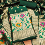 Green Floral Woven Banarasi Silk Dress