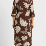 STYLEGENIXSTYLEGENIX Women's Brown Floral Print Kurta with Pant Set, 3/4 Sleeve, Tropical Leaf Pattern