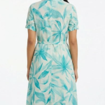 STYLEGENIXSTYLEGENIX Women's Shirt Dress, Turquoise Floral Print, Short Sleeve, Button Front, High-Low Hem, Belted Waist