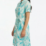 STYLEGENIXSTYLEGENIX Women's Shirt Dress, Turquoise Floral Print, Short Sleeve, Button Front, High-Low Hem, Belted Waist
