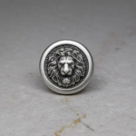Round Lion Head Pin, Medieval Brooch, Lapel Badge, Gift for Him, Sterling Silver