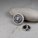 Round Lion Head Pin, Medieval Brooch, Lapel Badge, Gift for Him, Sterling Silver
