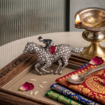 Horse Racer Diamonds Platinum Enamel Unisex Brooch