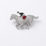 Horse Racer Diamonds Platinum Enamel Unisex Brooch