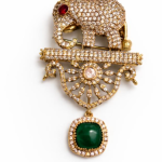 Elephant synthetics Diamond Emerald Drop Brooch Unisex
