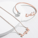 Combo Personalised Simple Arabic Name Necklace And Pearl Bangle