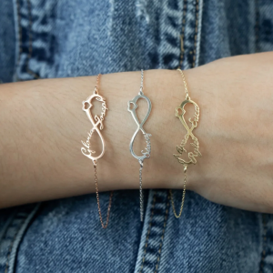 Sterling Silver Infinity Name Bracelet • Infinity Nameplate Bracelet • Multi Name Bracelet with Heart Charm • Personalized Gift For Her
