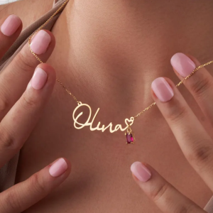 Elegant 14K Gold Custom Name Necklace with Birthstone Accent