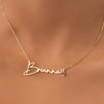 Elegant 14K Gold Custom Name Necklace with Birthstone Accent