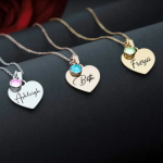 Personalized Engraved Heart Birthstone Necklace