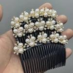 Golden Pearl Juda Comb Pins for Women & Girls, Black Comb with Pearl and Crystal Embellishments, Pack of 3