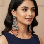 Moedbuille Handcrafted Silver-Plated Floral Afghan Design Filigree Chandelier Earrings with Multicolor Stones ✅