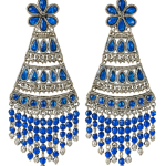 Moedbuille Handcrafted Silver-Plated Floral Afghan Design Filigree Chandelier Earrings with Multicolor Stones ✅