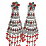 Moedbuille Handcrafted Silver-Plated Floral Afghan Design Filigree Chandelier Earrings with Multicolor Stones ✅