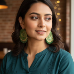 Gold-Plated Oversized Kundan and White Minakari Stud Earrings ✅