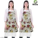 Nicasa Cotton Waterproof Kitchen Apron with Front Pocket Set of 2 Pcs (Color As Per Availability)