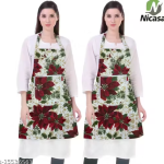 Nicasa Cotton Waterproof Kitchen Apron with Front Pocket Set of 2 Pcs (Color As Per Availability)