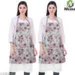 Nicasa Cotton Waterproof Kitchen Apron with Front Pocket Set of 2 Pcs (Color As Per Availability)