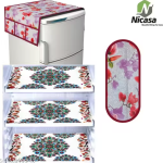NicasaHD Premium Quality Fridge cover for Top with 1 pec handle set and 3 pec fridge mats - Set of 5 piece