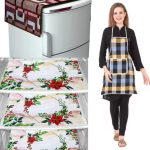 NICASA HD Premium Quality Fridge cover for Top with 3 pec fridge mats and 1 pec of Apron - Set of 5 piece