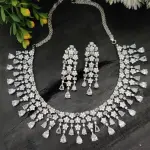 Rhodium Plated Green & White Cubic Zircon Necklace Set
