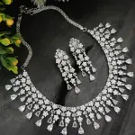 Rhodium Plated Green & White Cubic Zircon Necklace Set