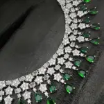 Rhodium Plated Green & White Cubic Zircon Necklace Set