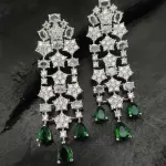 Rhodium Plated Green & White Cubic Zircon Necklace Set