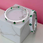 Sonamone Silver Toned Green Cubic Zircon Bangles