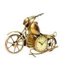Metal Handprinted Golden Colour Bike Table Clock Showpiece