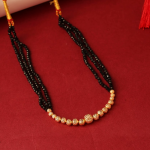 Traditional Black Beads Thusi Mangalsutra Necklace with Gold-Tone Accents