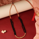 Traditional Black Beads Thusi Mangalsutra Necklace with Gold-Tone Accents