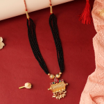 Traditional Black Beads Tulsi Mangalsutra with Gold Pendant