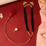 Traditional Maharashtrian Gold-Plated Mangalsutra Featuring Black Beads And Crescent Moon  Pendant With Pink Stones