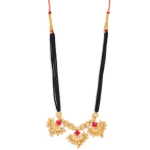 Traditional Gold-Plated Mangalsutra Necklace Featuring Black Beads And Red Stone Embellishments
