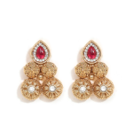 Gold-Plated Copper Alloy Necklace And Earring Set With Red And Green Stones