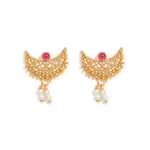 Gold-Plated Chandrakor Necklace Set With Ruby Emerald Stones And White Pearl Drops