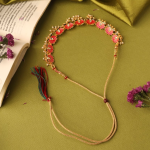 Gold-Plated, Green enamel, Lotus-Motif Necklace And Earring Set With Pearl Drops