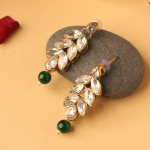 Gold-Plated Green Beaded Kundan Necklace And Matching Earrings Set