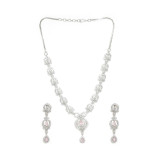 Sparkling Silver-Tone Necklace & Earrings Set with Baby Pink Crystal Teardrop Stones (Rhodium Finish)