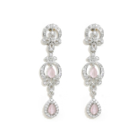 Sparkling Silver-Tone Necklace & Earrings Set with Baby Pink Crystal Teardrop Stones (Rhodium Finish)